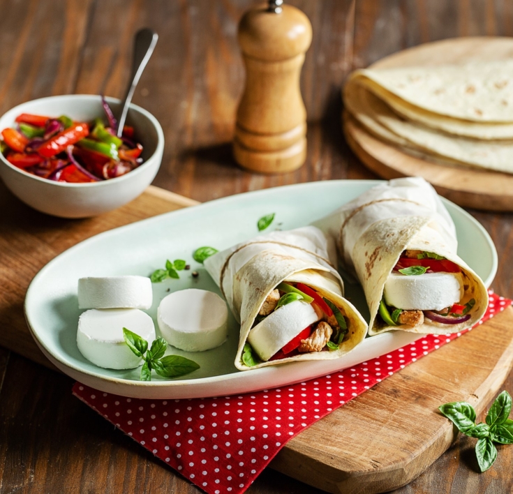 Goat cheese and marinated vegetable wraps
