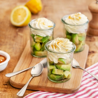 Avocado verrines with goat cheese and honey mousse