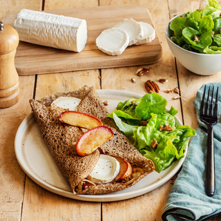 Buckwheat crepes with apple and goat cheese