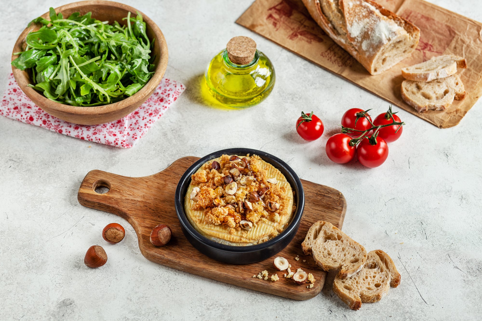Oven-baked goat cheese with a crumble-style topping Soignon